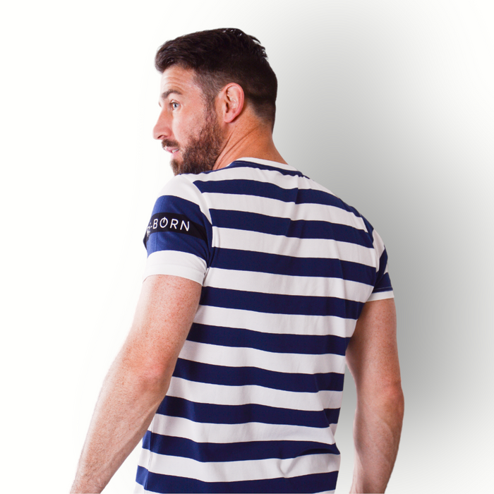 Men short sleeve stripe tee navy/white