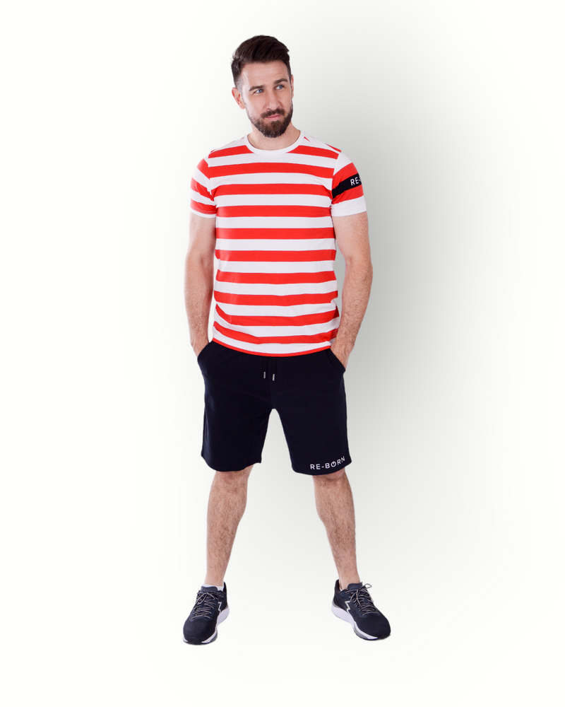 Men short sleeve stripe tee red/white