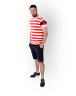 Men short sleeve stripe tee red/white