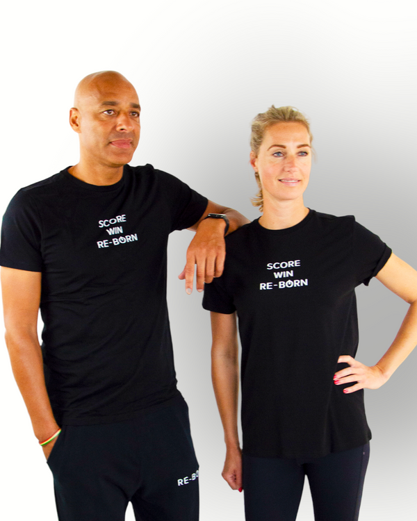 Unisex slogan "score" t-shirt korte mouw zwart