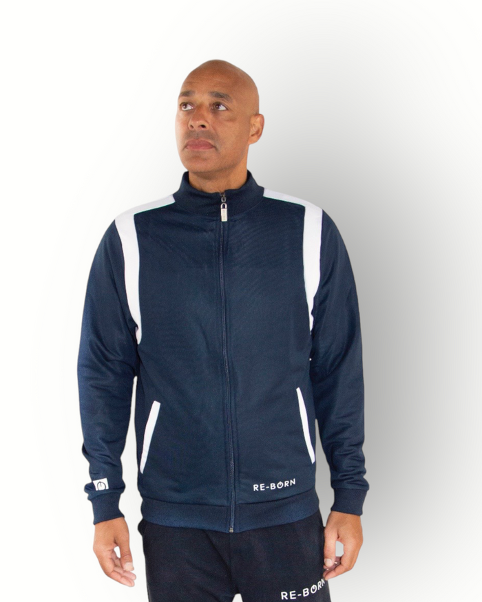 Men’s Track Jacket – Navy/White – Sporty & Timeless | RE-BORN Sports