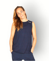 Women sleeveless wide wrap top navy