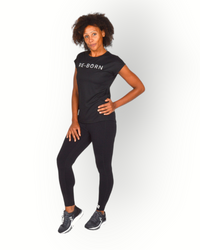 Dames mesh logo sport top korte mouw zwart