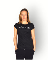 Dames mesh logo Sport top korte mouw zwart