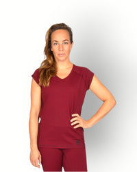 Dames kap mouw v-nek sport top burgundy rood