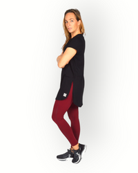 Women capped sleeve long t-shirt black