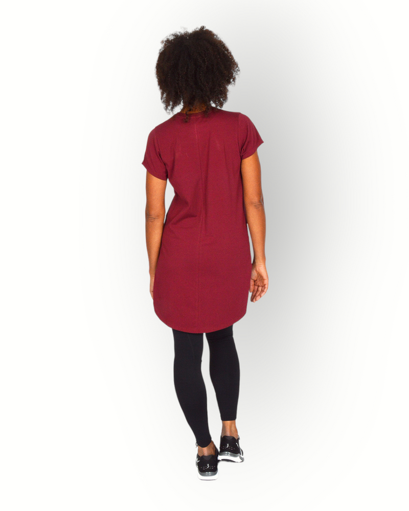 Dames lang t-shirt kap mouw burgundy rood