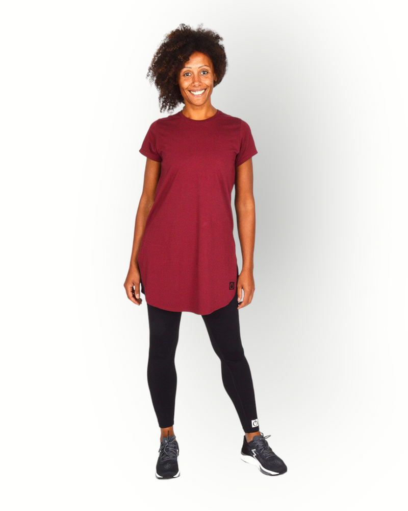 Dames lang t-shirt kap mouw burgundy rood