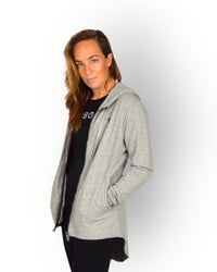 Dames capuchon trui met rits en lange mouw grijs