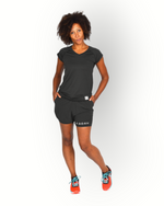 Women stretch layered short black