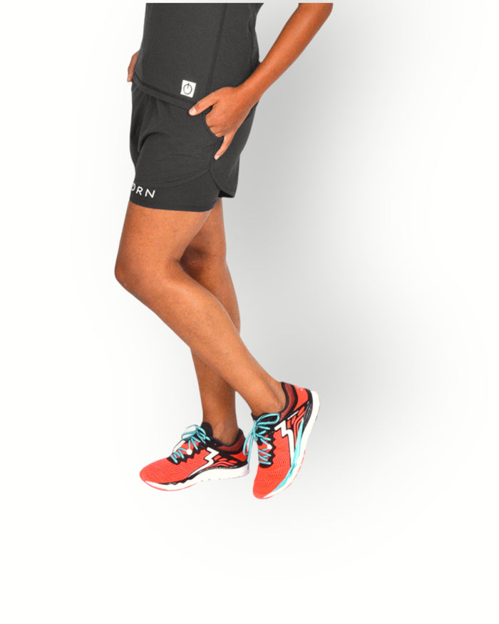 Dames 2 laagse stretch sport korte broek zwart