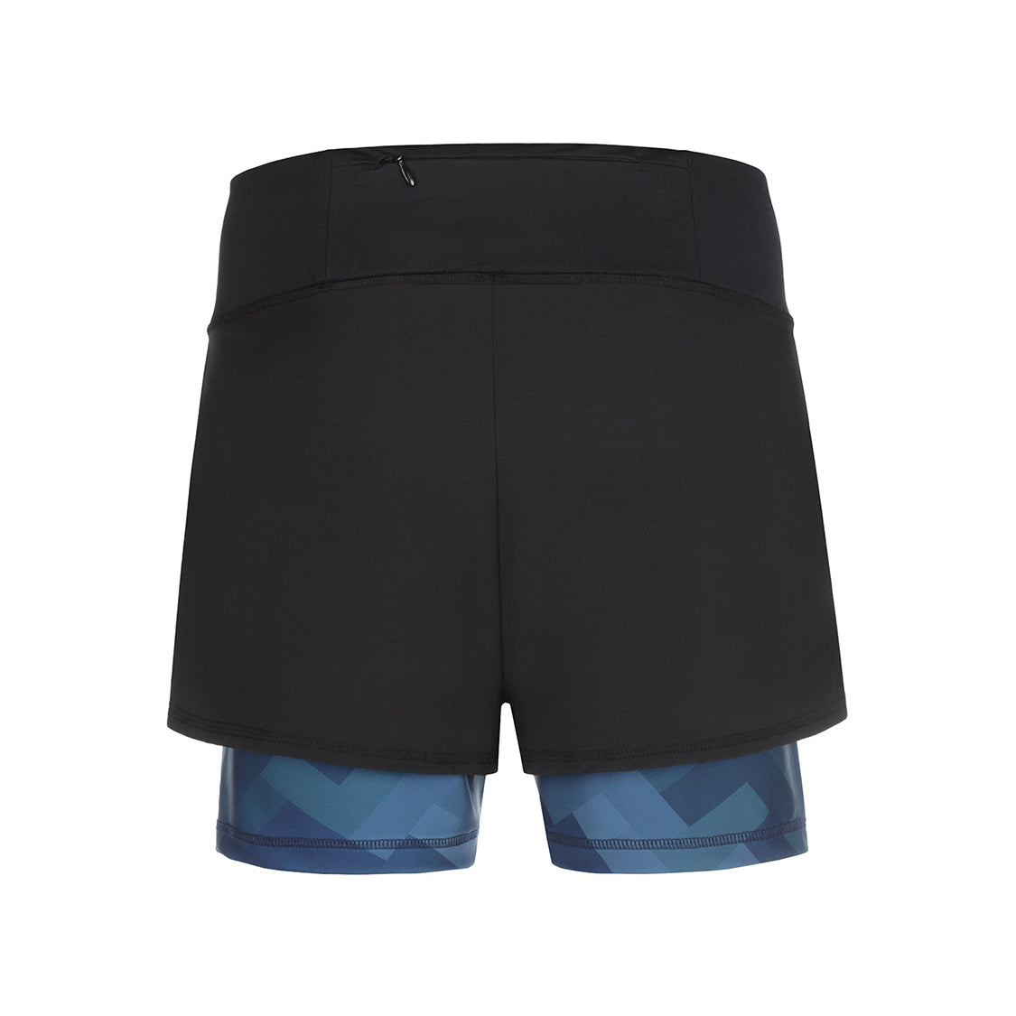 Women 2-layer stretch short in black with camo blue print