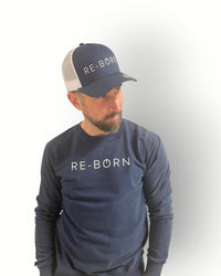 Unisex Trucker 5 panel snapback navy/white