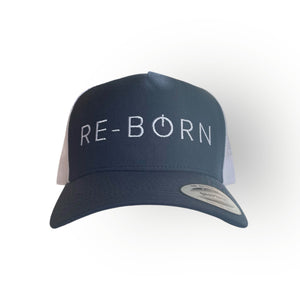 Unisex Trucker 5 panel snapback navy/white