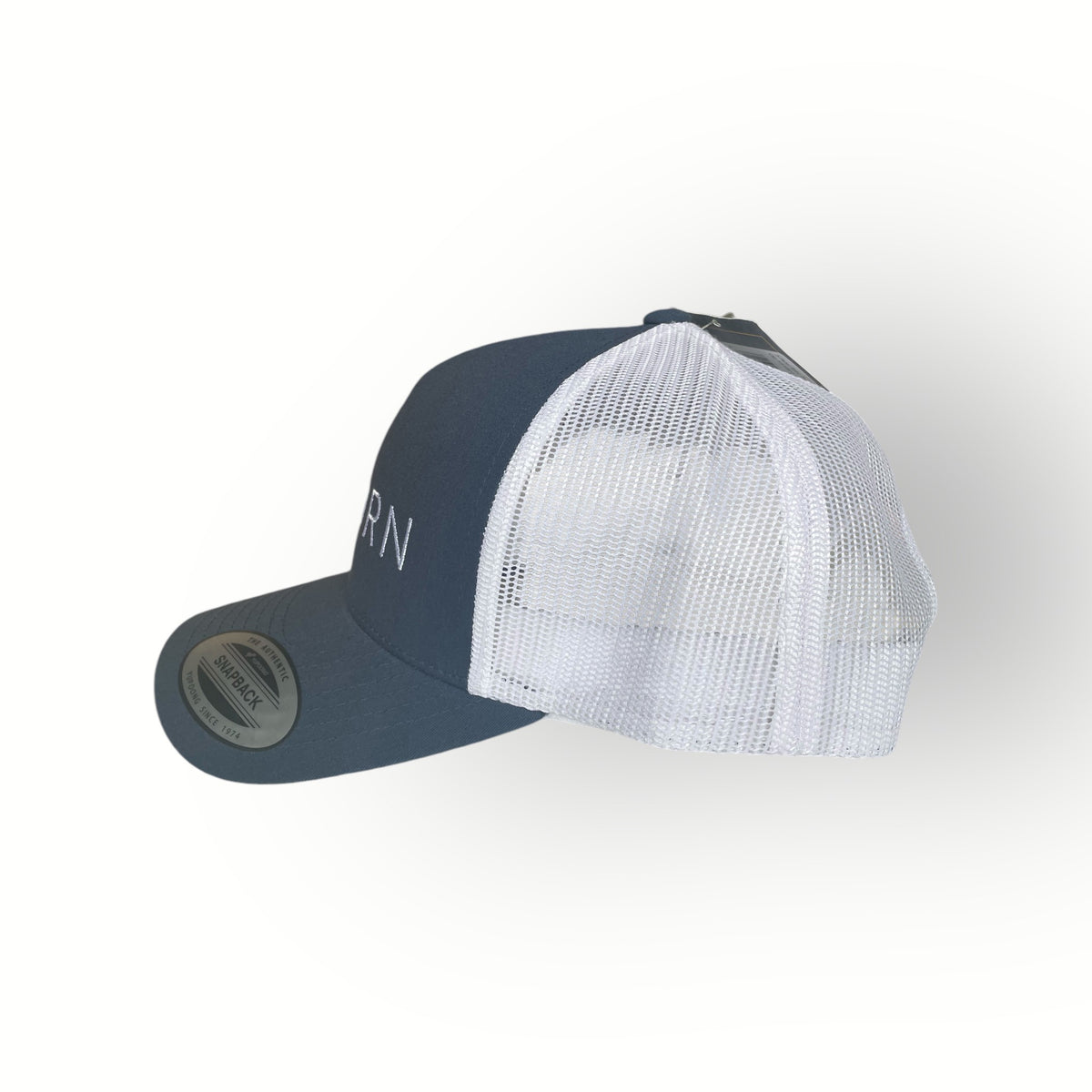 Unisex Trucker 5 panel snapback navy/white