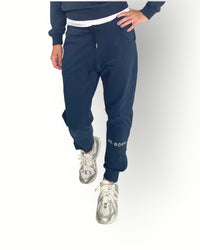 Women fleece pant with zipper navy