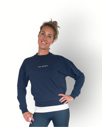 Dames lange mouw trui met rib detail donkerblauw