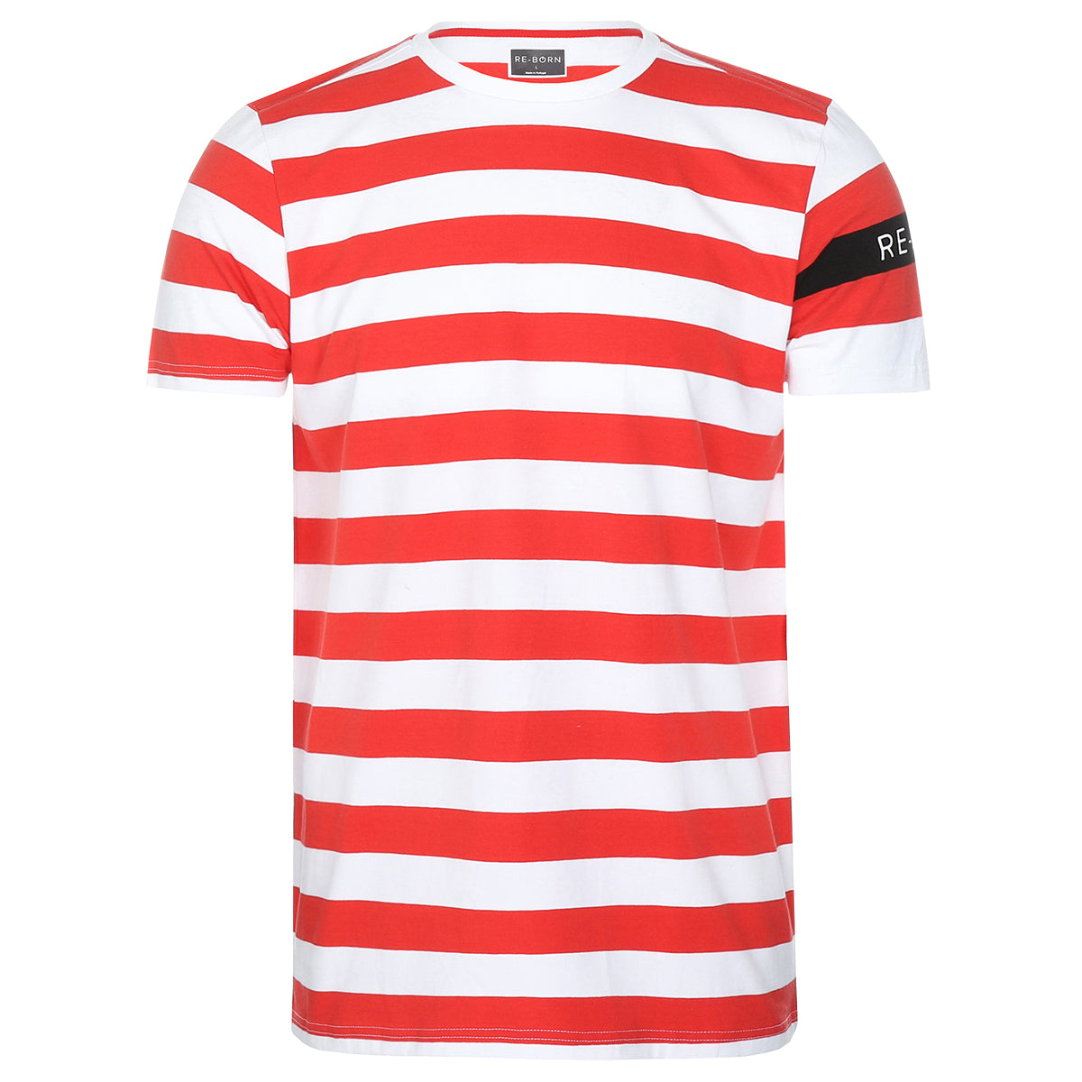 Re-Born-sport-Heren-streep-t-shirt-rood/wit-voorkant-M-1912-1