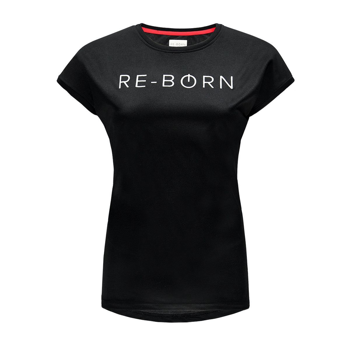 Dames mesh logo sport top korte mouw zwart O 1812 1 RE BORN SPORTS