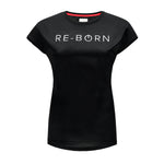 Re-Born Sports Dames logo t-shirt korte mouw mesh zwart voorkant O-1812-1