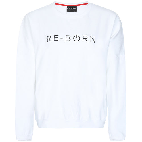 Re-Born Sports Dames ronde hals logo trui wit voorkant O-1814-1