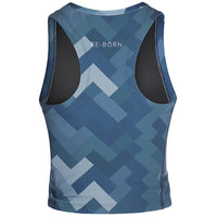 Re-Born Sports Dames sport crop top camo blauw achterkant O-21119-1