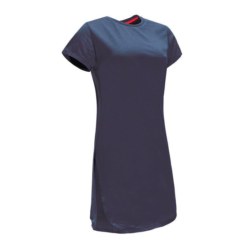 Re-Born Sports Dames lang t-shirt korte mouw donkerblauw zijkant O-1812-3