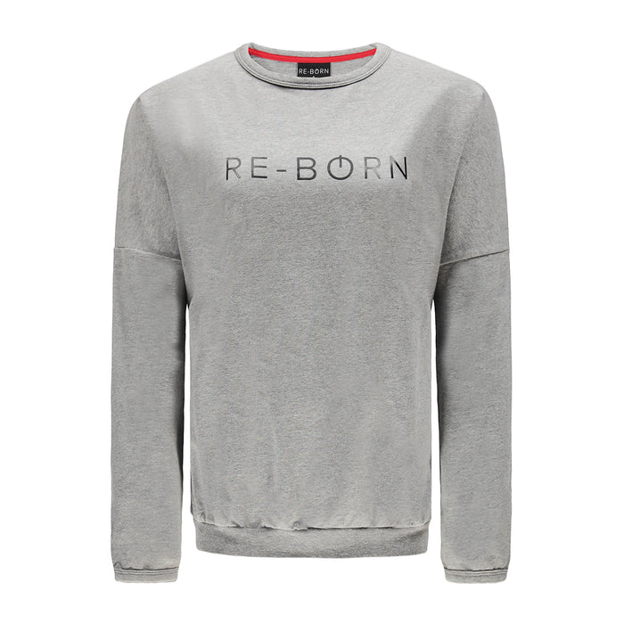 Re-Born Sports Dames ronde hals logo trui grijs voorkant O-1814-1