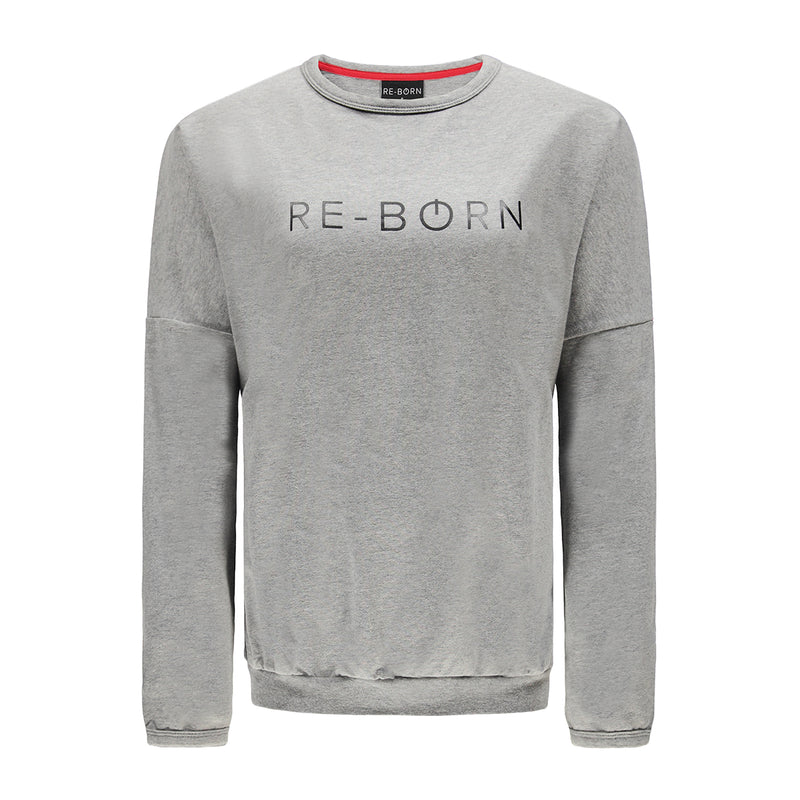 Re-Born Sports Dames ronde hals logo trui grijs voorkant O-1814-1